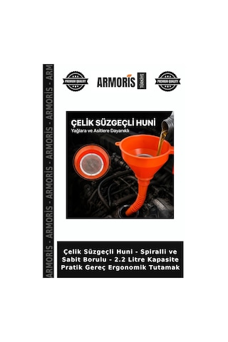Çelik Süzgeçli Huni - Spiralli Ve Sabit Borulu - 2.2 Litre Kapasite Pratik Gereç Ergonomik Tutamak