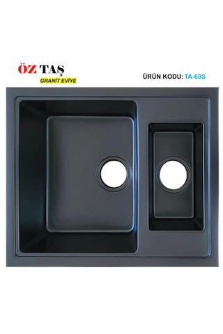 Öztaş TA-60s Granit Mutfak Eviye Siyah Tek Gözlü 485 x 595 MM