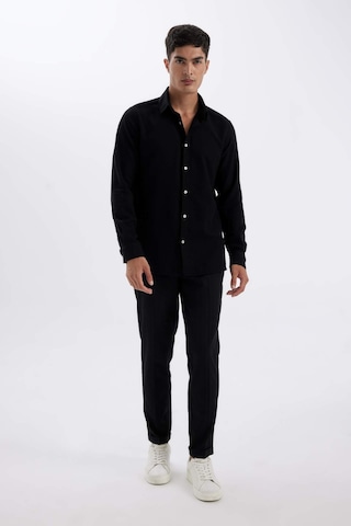 Defacto Siyah Modern Fit Modern Kesim Polo Yaka Düz Pamuklu Uzun Kollu Gömlek D1629AX24AUBK81 Siyah