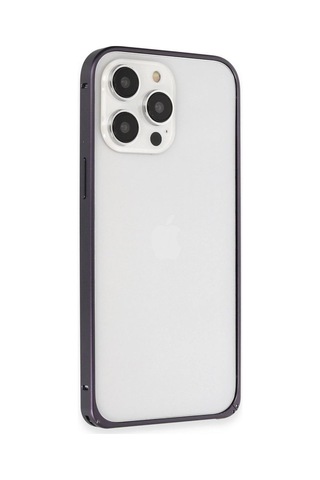 Tedar Joko Apple iPhone Uyumlu 14 Pro Kılıf Metal Bumper Magneticsafe Kapak - Derin Mor Najmaddin standart