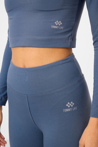 Tommylife Petrol Yüksek Bel Uzun Kollu Slim Fit Crop Top Kadın Tayt Takım - 95286