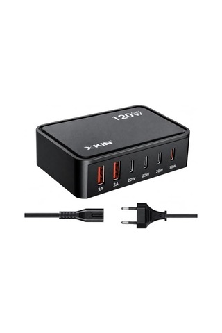 120w Gan Şarj İstasyonu 5 Portlu Hızlı Şarj Adaptörü Pd30w Qc18w Smart Chip Teknolojili Usb-a Usb-c Çoklu Şarj