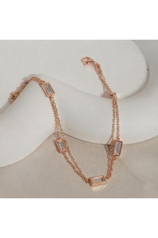 Zirkon Taşlı Zincir Bileklik 718556 Rose Gümüş