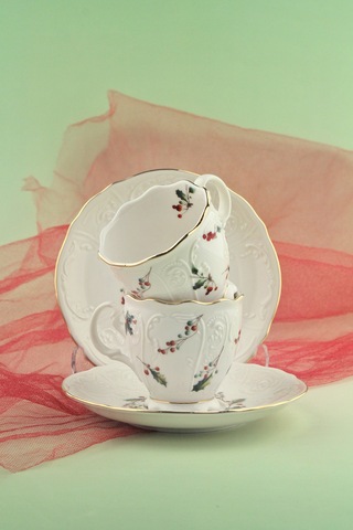 Christmas Altın Yaldızlı 2 Kişilik Porselen Kahve Fincan Takımı Beyaz - Altın