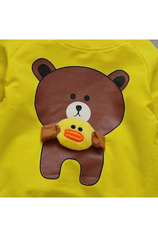 Sarı Çocuk Sonbahar Karikatür Ayı Kucaklama Küçük Sarı Ördek Seti Yeni Rahat Kore Versiyonu Çocuk Erkek Ve Kız Pamuk Iki Parçalı Sarı