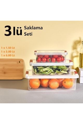 Kapris 3lü Çok Amaçlı Dikdörtgen Erzak Saklama Kabı Kilitli Org-465 Şeffaf