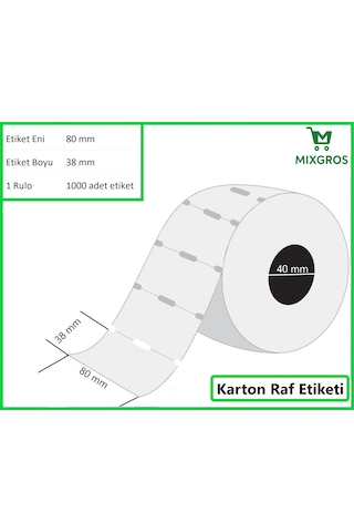 80x38 Mm Karton Termal Raf Reyon Etiketi 1 Rulo: 1000 Adet Etiket