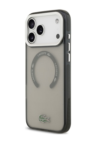 Apple Uyumlu iPhone 17 Pro Max Kılıf Lacoste Lisanslı M-safeli İkonik Timsah Logolu Buzlu Kapak Gri Gri