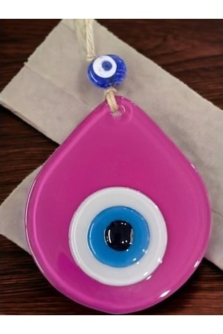 Orta Boy Pembe Damla Desen Nazar Boncuklu Duvar Dekoru Cam Duvar Süsü