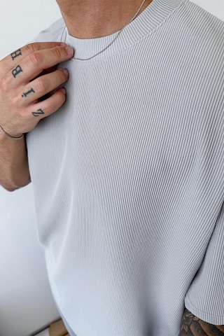 Gri İnce Fitilli Oversize Tişört Gri