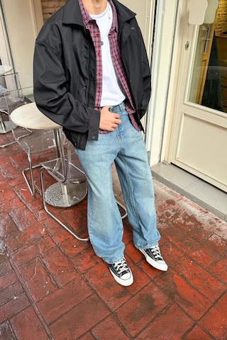 Soldurma Detaylı Baggy Jean Mavi Mavi