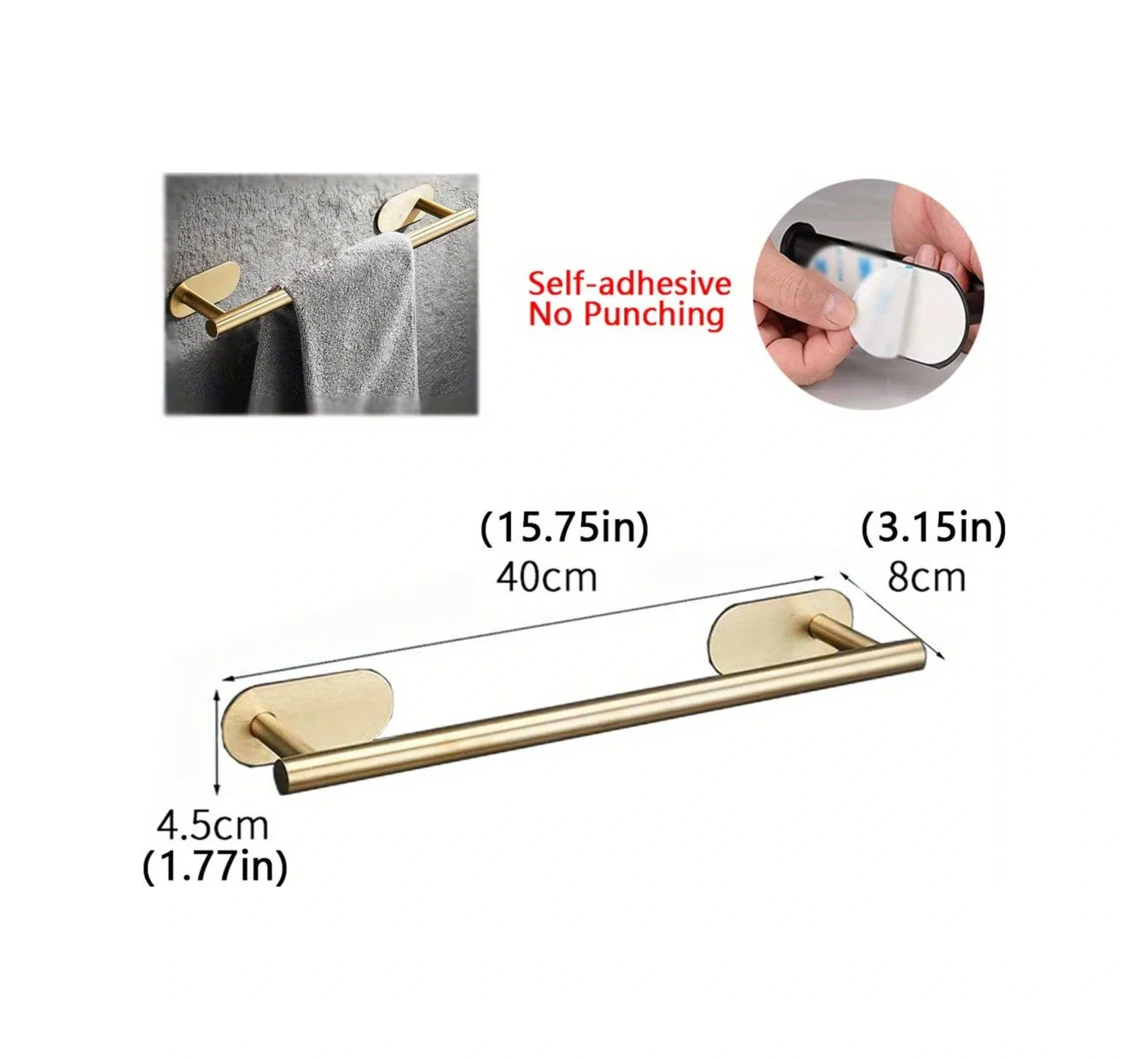 Xiyyadms Stainless Steel Yıkama Havlu Rafı Gümüş , Otomatik Yapışkan, Delme Dirençli, Kolay Kurulum, Evini Düzenli Tutar - 40 Cm Gümüş