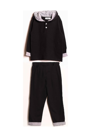 Luess Erkek Çocuk Kapüşonlu Düğme Detaylı Mevsimlik Alt Üst Takım - Siyah 3-4 Yaş 8-9 Yaş Siyah