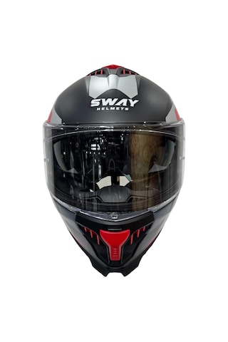 Sway Sw 865 Titan Black White Red Güneş Gözlüklü Kask Kırmızı - Mat Siyah