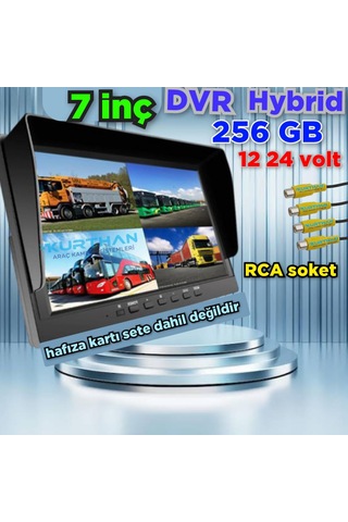7 İnç Hybrid Dvr Monitör 4 Kanal 256 Gb 12-24 Volt