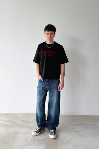 Flaw Çizgili Baggy Jean-29096 Lacivert