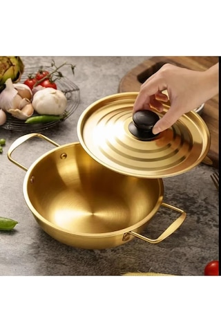 Altın Paslanmaz Çelik Ramen Kapaklı Pot Kore Anında Erişte Pot Diğer