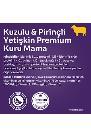 Spelly Premium Kuzu & Pirinçli Yetişkin Köpek Maması 7 KG