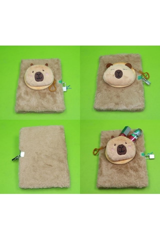 Capybara Çantalı Çizgili Kilitli Peluş Defter 80 Yaprak Çok Renkli