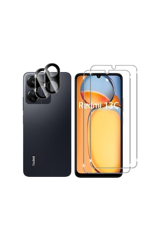 Xiaomi Redmi 13c Uyumlu Nano Ekran Koruyucu Ve Kamera Lens Koruyucu Cam 2in1 Set
