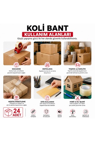 24 Adet Şeffaf Koli Bandı 45 Mm X 100 M Güçlü Yapışkan Ambalaj Paketleme Bandı