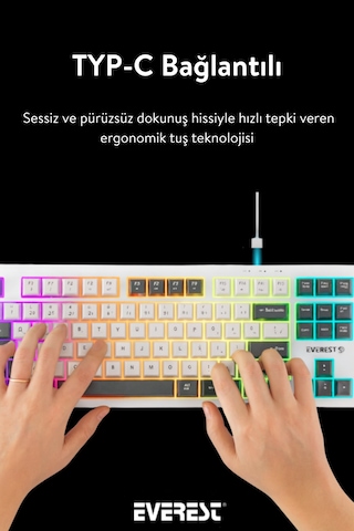 Everest Kb-98 Sılent Tkl Beyaz/gri Mavi Rainbow Q Membrane Klavye
