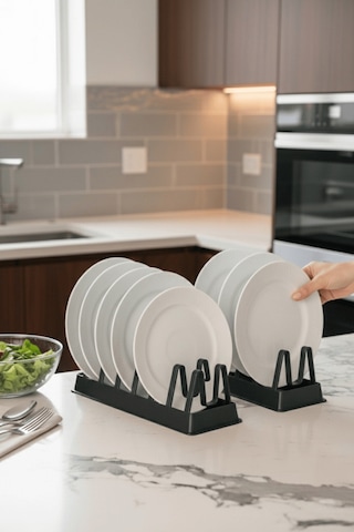 2 Adet 6 Bölmeli Siyah Tabak Tencere Kapak Düzenleyici Organizer Mıt1310 Siyah