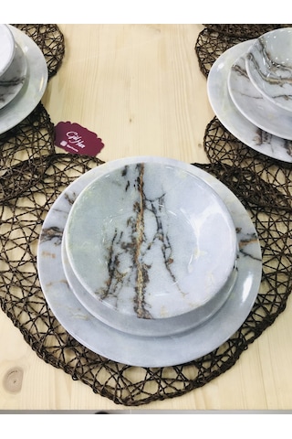 Keramika 18 Parça 6 Kişilik Yemek Takımı Mermer Kera Art