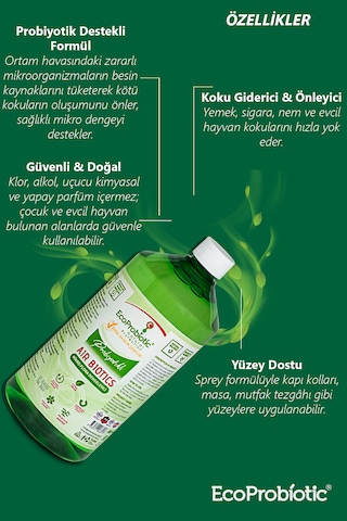 Probiyotikli Air Biotics Koku Giderici Sprey Hava Temizleyici Doğal Temiz Ekolojik Ortamlar 300ml+1 Litre Set