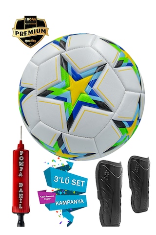 Şampiyonlar Ligi Futbol Topu Dizlik Ve Pompa İ 3'lü Set Sert... Sarı - Yeşil