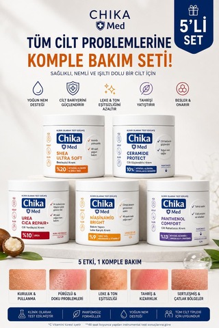 Chika Med + Tüm Bakım Seti 5 Li Komple Cilt Bakım Seti Yoğun Nem, Onarım & Aydınlık Etki