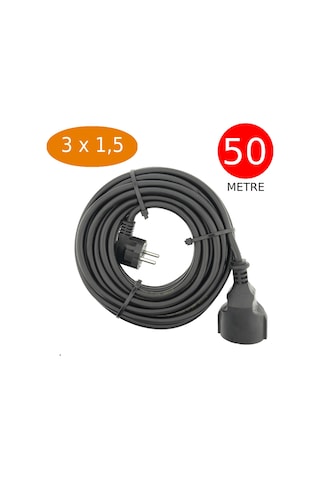 Tek-iş 50 Metre Uzatma Kablosu 3 X 1,5 Mm Ttr Bakır Kablo Erkek Fiş Dişi Fiş Baskılı Seyyar Ara Kablo Diğer