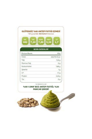 Glutensiz Fabrika Glutensiz Antep Fıstığı Ezmesi 300 G