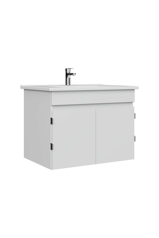 Flexio 65 Cm Kapaklı Katlanabilir Lavabo Dolabı 270 Derece Beyaz Set