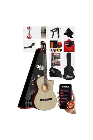 Midex Cg-395nt Natural Renk Kesik Klasik Gitar 4/4 Yetişkin Boy Sap Ayarlı Full Set