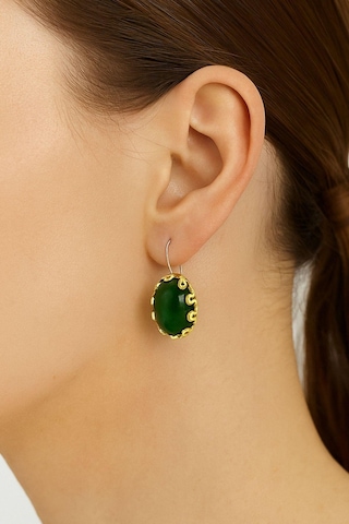 Lale Serisi El İşi Yeşil Akik Taşlı Gümüş Kadın Küpe Gümüş