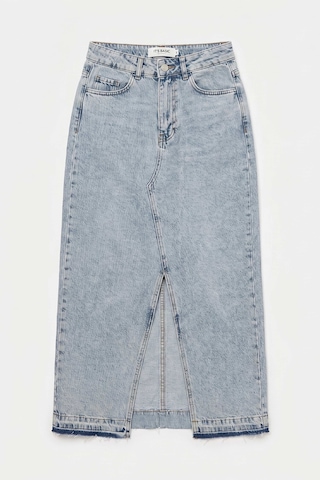 Itsbasic Kadın Snow Kot Rengi Derin Yırtmaçlı Yüksek Bel Uzun Denim Etek