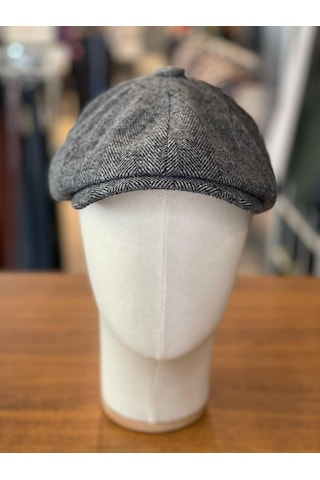 Hamze Peaky Blinders Tarz İngiliz Model Balıksırtı Desen Kaşe Kumaş Kasket Şapka Gri