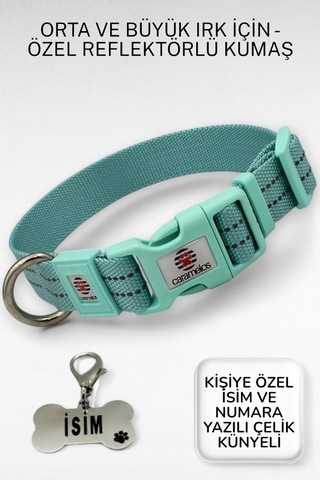 Caramelos Reflektörlü Köpek Tasması, Kişiye Özel Köpek Tasması. Büyük Ive Orta Irk Köpek Tasması Sy Mavi