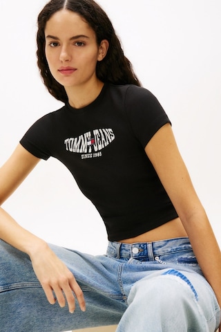 Tommy Jeans Tjw Slim Sh Dalgalı Bayrak Desenli Kısa Kollu Kadın Siyah T-shirt-16439