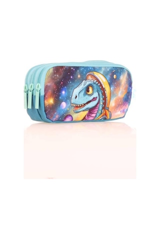 Kaukko Kids 3 Bölmeli Kalem Çantası Layer Dinosaur Mavi L8184