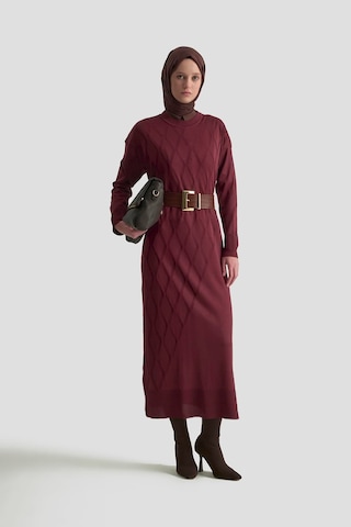 Armine Trend Baklava Desenli Triko Elbise Bordo 25ytd957