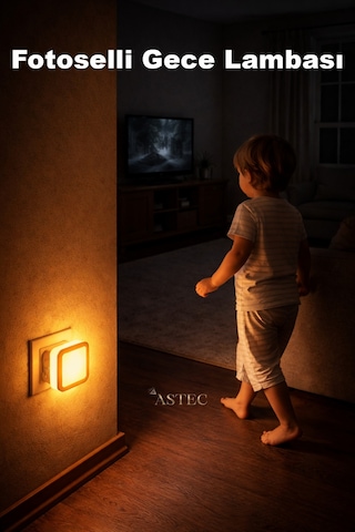 Astec Fotoselli Gece Lambası 1 Watt Tak Çalıştır Sensörlü Sarı Renk Sari