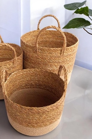 Digithome Hasır 3 Lü Düzenleyici Dekoratif Kulplu Sepet Organizer Pnl-ph38 C-1-1-100