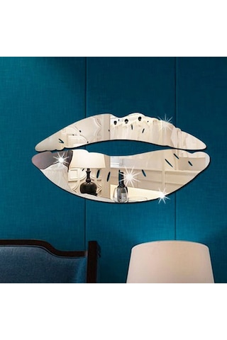 Ruicoo Gümüş 3d Dudak Yansıtır Duvar Sticker İki Set - Modern Dekor, Kolay Uygulama, Dayanıklı Ps Malzeme Gümüş