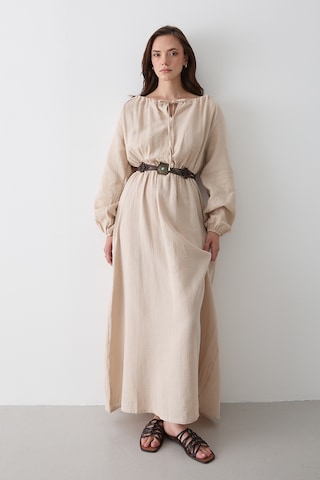 Natural Bağlama Detaylı Müslin Elbise - 2004 Natural
