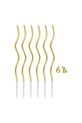 Gold Zikzak Doğum Günü Pastası Mumu 6 Lı Paket Dekoratif Pasta Ve Parti Süsleme Mumu 15 Cm