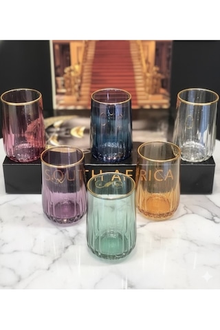 Çnr Home Collection Diamond Renkli Kahve Yani 6 'lı Su Bardaği Gümüş