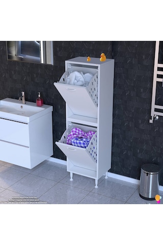 Modilayn İlkim Modern Çamaşır Ünitesi, 50x138x32,5 Cm Gizli 4 Göz Minimalist Akıllı Sepetli Dolap Beyaz