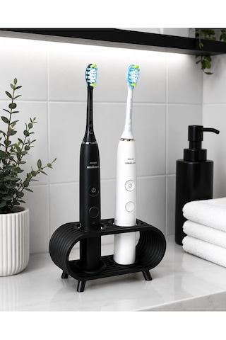 Veriqo 3d 2 Li Elektrikli Diş Fırçası Standı Tezgah Üstü Banyo Organizeri Diş Fırçalık Siyah